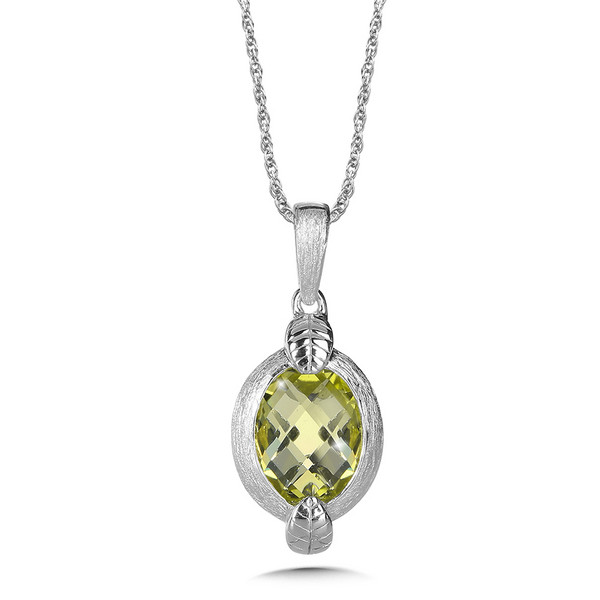 Green Gold Lemon Quartz Pendant in Sterling Silver