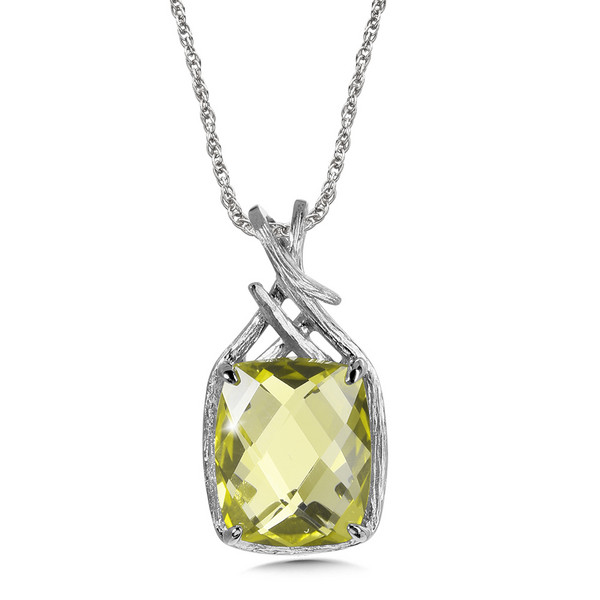 Green Gold Lemon Quartz Pendant in Sterling Silver