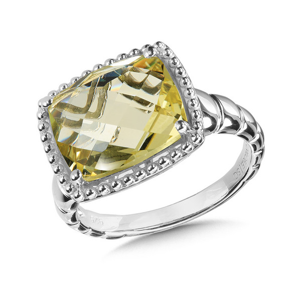 Green Gold Lemon Quartz Ring in Sterling Silver