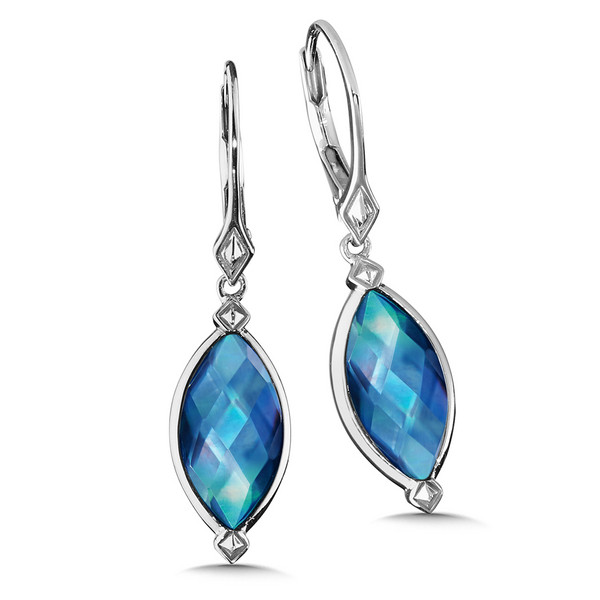 Quartz Blue Shell Earrings in Sterling Silver