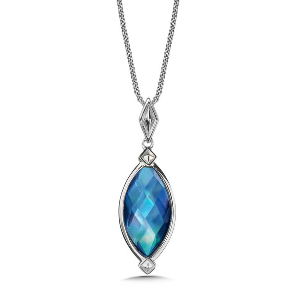 Quartz Blue Shell Pendant in Sterling Silver