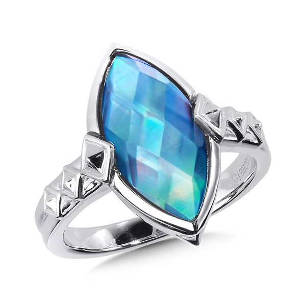 Quartz Blue Shell Ring in Sterling Silver