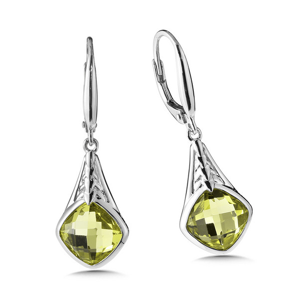 Green Gold Lemon Quartz Earrings in Sterling Silver