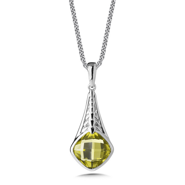 Green Gold Lemon Quartz Pendant in Sterling Silver