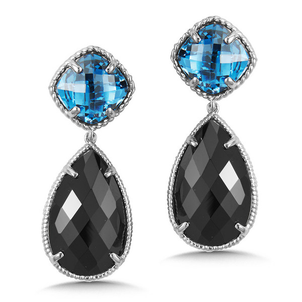 London Blue Topaz & Black Spinel Earrings in Sterling Silver