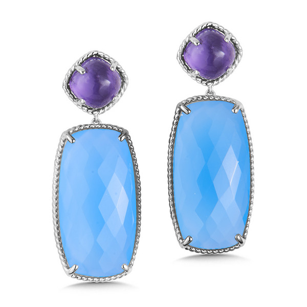 Amethyst & Blue Chalcedony Earrings in Sterling Silver