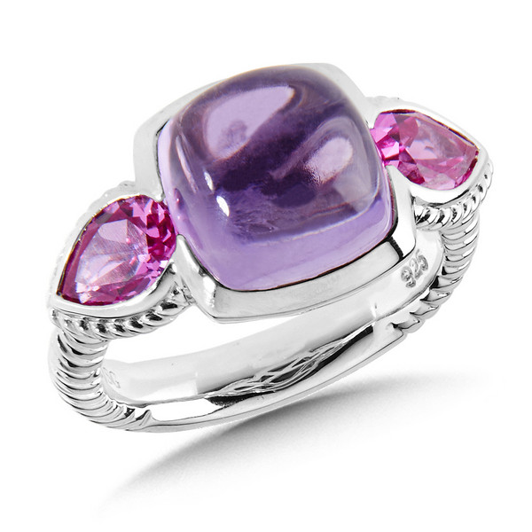 Amethyst & Created Pink Sapphire Ring in Sterling Silver