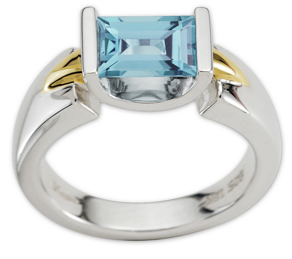 Aquamarine Ring in 18k Gold & Sterling Silver