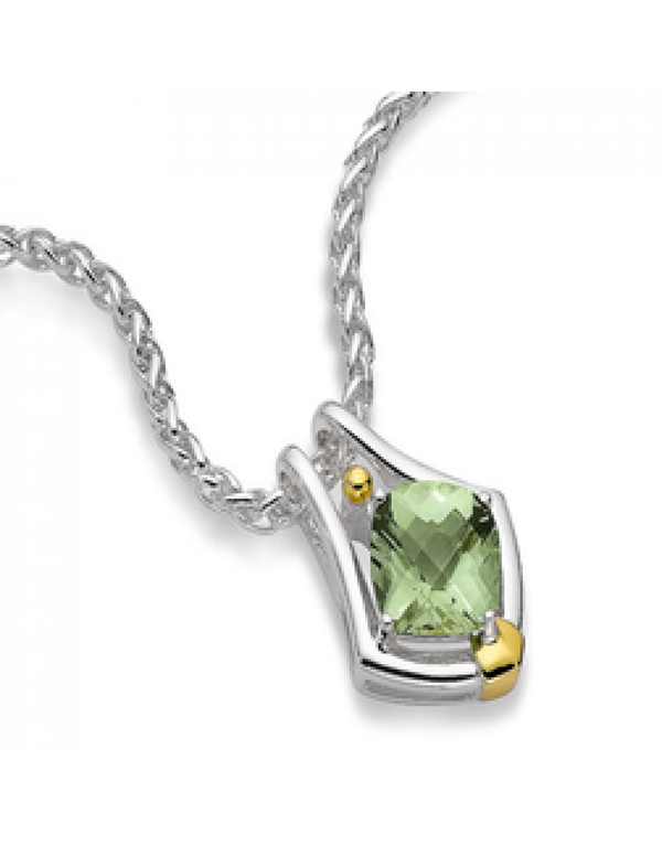 Green Amethyst Pendant in 18k Gold & Sterling Silver