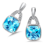 Blue Topaz & Diamond Earrings in Sterling Silver