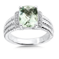 Green Amethyst/Diamond Ring in Sterling Silver