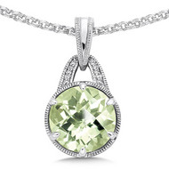 Green Amethyst & Diamond Pendant in Sterling Silver