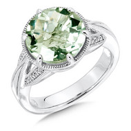 Green Amethyst & Diamond Ring in Sterling Silver
