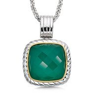 Green Agate Pendant in 18k Gold & Sterling Silver