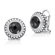 Onyx & Diamond Earrings in Sterling Silver