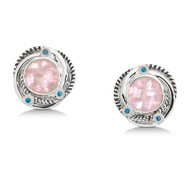 Rose Quartz / Blue Diamond Earrings in Sterling Silver