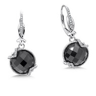 Onyx & Diamond Earrings in Sterling Silver