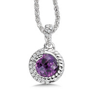 Amethyst - Diamond Pendant in Sterling Silver