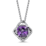 Amethyst & Diamond Pendant in Sterling Silver