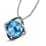 Blue Topaz & Blue Diamond Pendant in Sterling Silver