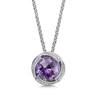 Amethyst & Diamond Pendant in Sterling Silver