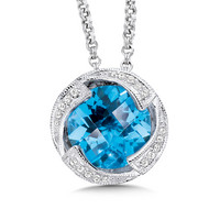 Blue Topaz & Diamond Pendant in Sterling Silver