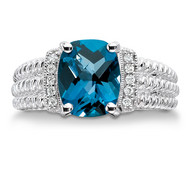 London Blue Topaz - Diamond Ring in Sterling Silver