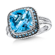 Blue Topaz & Blue Diamond Ring in Sterling Silver