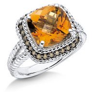 Citrine & Cognac Diamond Ring in Sterling Silver