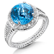 Blue Topaz & Diamond Ring in Sterling Silver