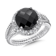 Onyx & Diamond Ring in Sterling Silver