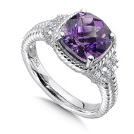 Amethyst & Diamond Ring in Sterling Silver