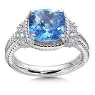 Blue Topaz & Diamond Ring in Sterling Silver