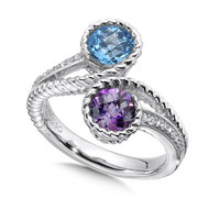 Blue Topaz & Amethyst Diamond Ring in Sterling Silver