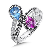Blue Topaz & Pink Sapphire Diamond Ring in Sterling Silver