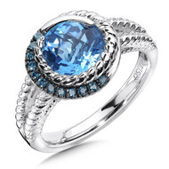 Blue Topaz & Blue Diamond Ring in Sterling Silver