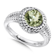 Green Amethyst & Diamond Ring in Sterling Silver