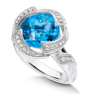 Blue Topaz & Diamond Ring in Sterling Silver