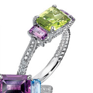 Peridot & Amethyst Diamond Ring in Sterling Silver