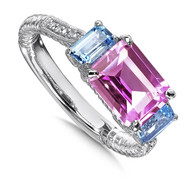 Pink Sapphire & Blue Topaz Diamond Ring in Sterling Silver