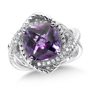 Amethyst & Diamond Ring in Sterling Silver