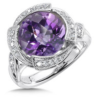 Amethyst & Diamond Ring in Sterling Silver