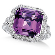 Amethyst & Diamond Ring in Sterling Silver