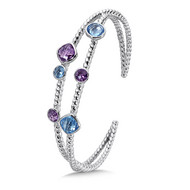 Blue Topaz & Amethyst Bangle Cuff in Sterling Silver