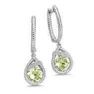 Green Amethyst & Diamond Earrings in Sterling Silver