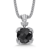 Onyx & Diamond Pendant in Sterling Silver