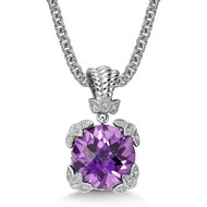 Amethyst & Diamond Pendant in Sterling Silver