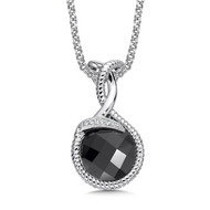 Onyx & Diamond Pendant in Sterling Silver