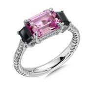 Pink Sapphire & Onyx Diamond Ring in Sterling Silver