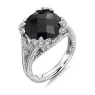 Onyx & Diamond Ring in Sterling Silver